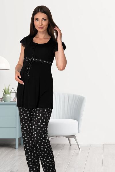 lohusahamile Crna Čipka detaljna trudnička pidžama set Effortt 6012