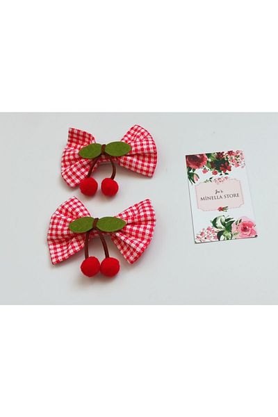 MİNELLASTORE Minella Store Girl's 2 Pieces Cherry Fashion Cherry Hair Clip