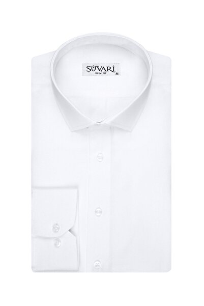 SÜVARİ Armür Desenli Slim Fit Beyaz Erkek Gömlek