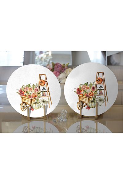 Realhomes 2-Piece Wheelbarrow Fruit & Vegetable Drawing Digital Printed Decorative Round Charger & Placemat