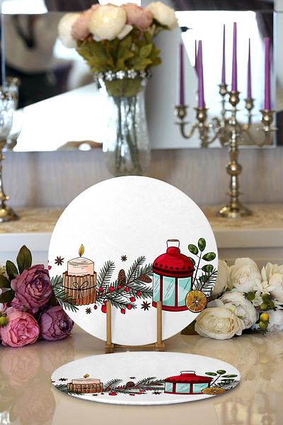 Realhomes 2-Piece Special Design Christmas Themed Digital Printed Decorative Round Charger & Placemat