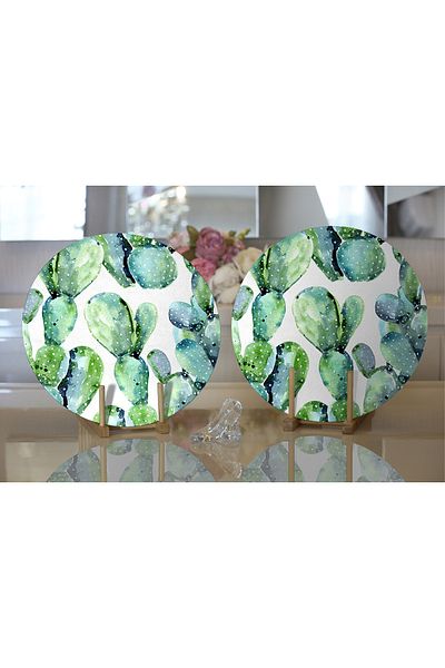 Realhomes 2-Piece Cactus Special Designed Digital Printed Decorative Round Plate & Placemat