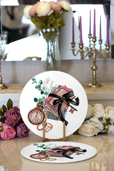 Realhomes 2-Piece Retro Letter Packs Custom Design Digital Printed Modern Round Charger & Placemat