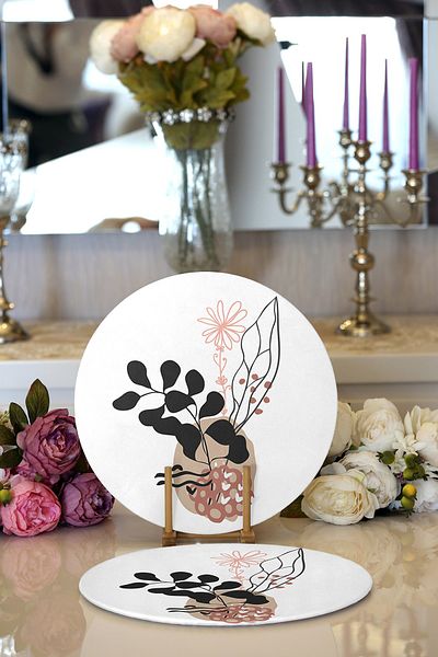 Realhomes 2-Piece Natural Floral Design Digital Printed Decorative Round Plate & Placemat