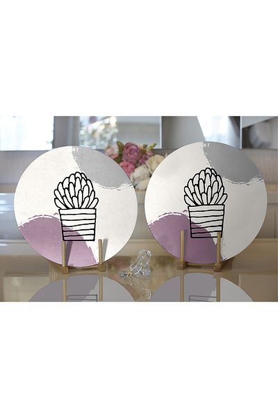Realhomes 2-Piece Colorful Floor Cactus Design Digital Printed Modern Round Plate & Placemat