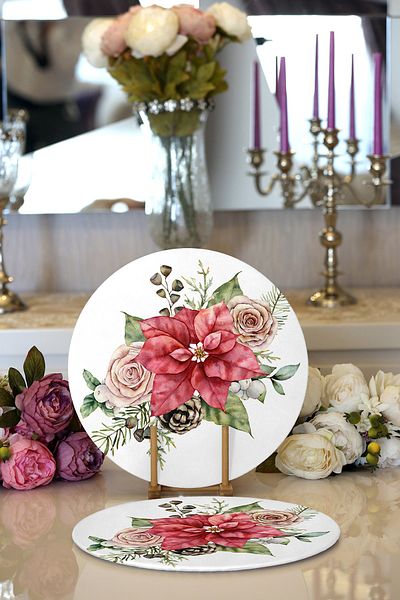 Realhomes 2-Piece Rose Design Digital Printed Modern Round Charger & Placemat