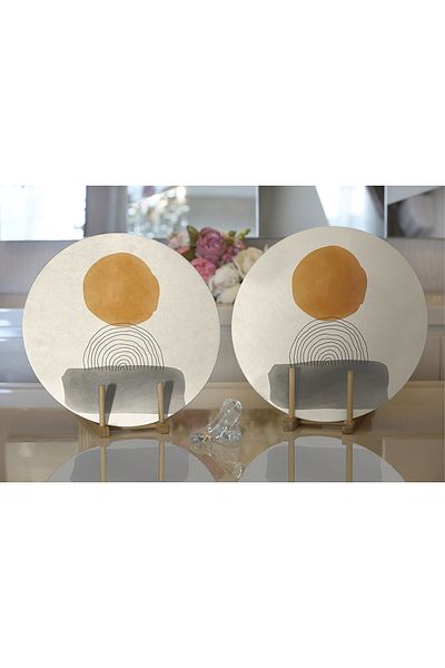 Realhomes 2-Piece Abstract Style Digital Printed Decorative Round Plate & Placemat with Onedraw Drawing