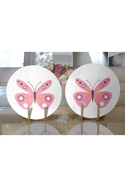 Realhomes 2-Piece Pink Butterfly Design Digital Printed Modern Round Charger & Placemat