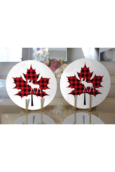 Realhomes Leaf Designed 2-piece Plaid Digital Printed Plate and Placemat