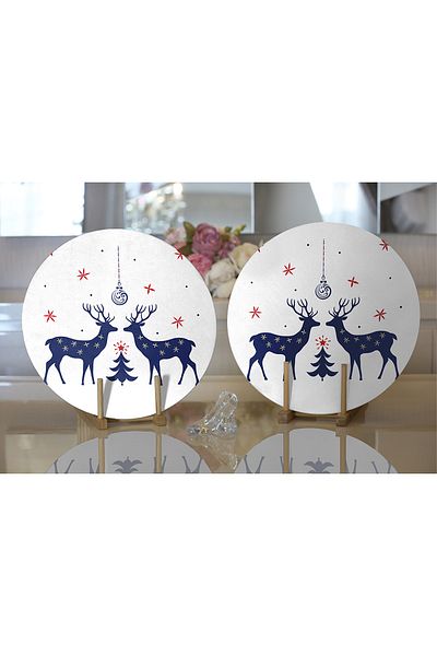 Realhomes 2-Piece Mery Christmas Deer Design Digital Printed Decorative Round Charger & Placemat