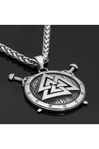 Viking Warrior Shield & Sword Design Scandinavian Nordic 316l Necklace
