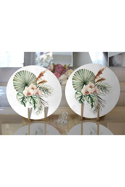 Realhomes 2-Piece Exotic Leaf Design Digital Printed Modern Round Plate & Placemat