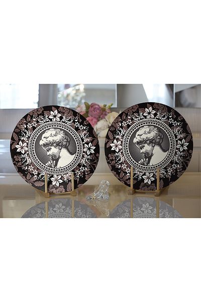 Realhomes 2-Piece Rose & Portrait Motif Digital Printed Decorative Round Plate & Placemat