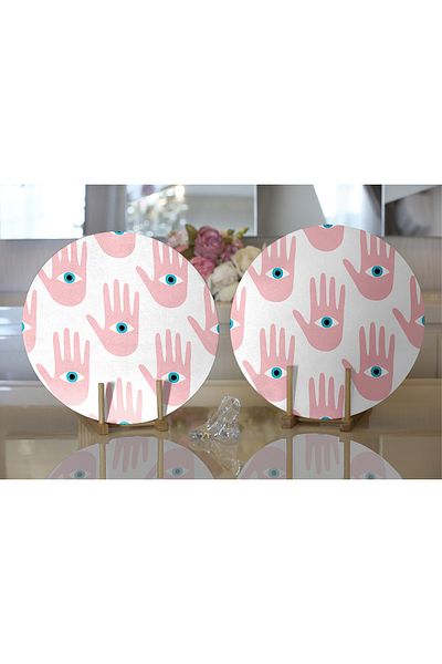 Realhomes 2-Piece Mystical Hand-in-Eye Motif Digital Printed Modern Round Charger & Placemat