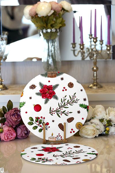 Realhomes 2-Piece Special Design Christmas Themed Digital Printed Modern Round Charger & Placemat