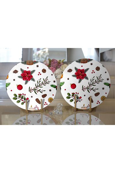Realhomes 2-Piece Special Design Christmas Themed Digital Printed Modern Round Charger & Placemat