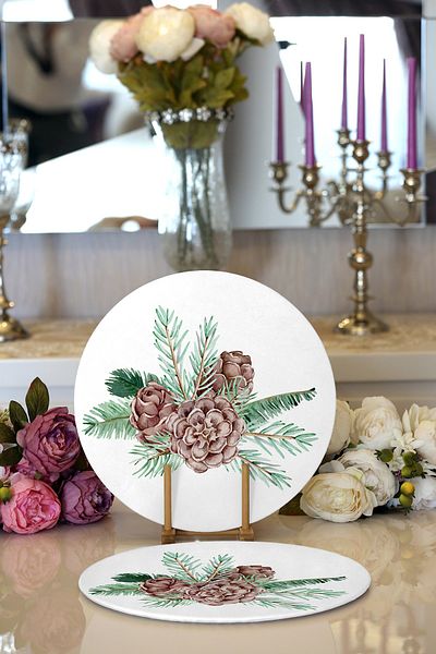 Realhomes 2-Piece Cone Drawing Cristmas Themed Digital Printed Decorative Round Plate & Placemat