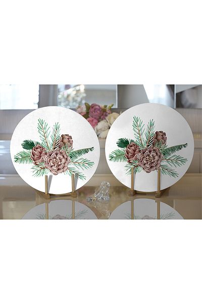 Realhomes 2-Piece Cone Drawing Cristmas Themed Digital Printed Decorative Round Plate & Placemat