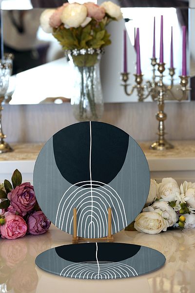 Realhomes 2-Piece Abstract Style Digital Printed Decorative Round Plate & Placemat with Onedraw Drawing