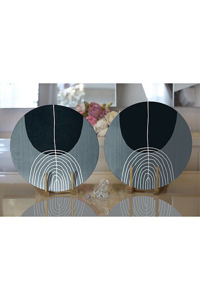 Realhomes 2-Piece Abstract Style Digital Printed Decorative Round Plate & Placemat with Onedraw Drawing