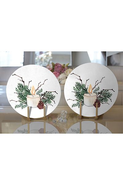 Realhomes 2-Piece Candle & Cone Designed Christmas Themed Digital Printed Modern Round Charger & Placemat