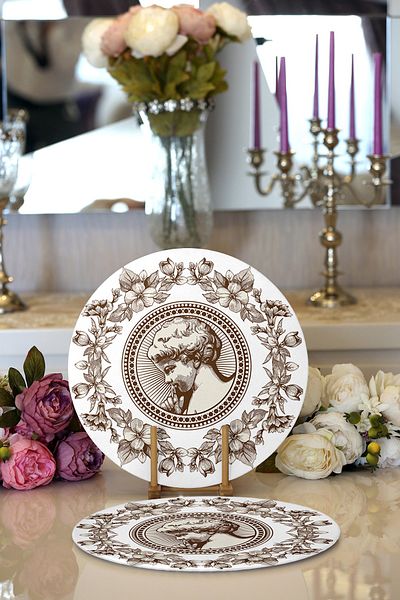 Realhomes 2-Piece Floral Framed Portrait Patterned Digital Printed Decorative Round Plate & Placemat