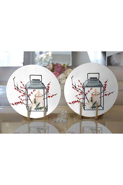 Realhomes 2-Piece Candlestick Motif Special Design Digital Printed Decorative Round Plate & Placemat