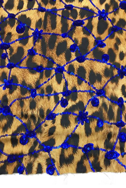 Yiğit Kumaş قماش ترتر رقيق من الساتان مع ترتر أزرق على شكل جلد الفهد - منتج م...