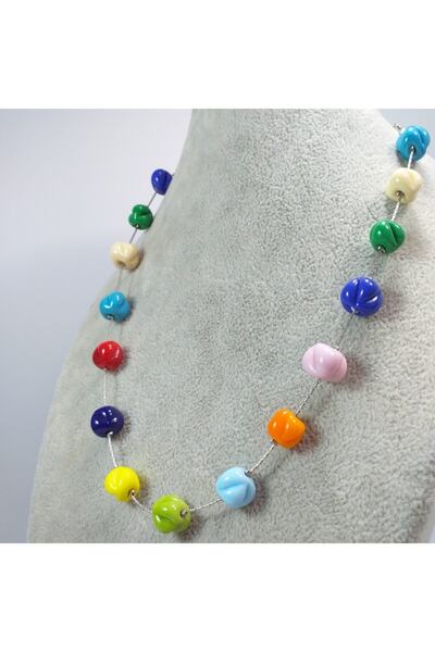 Hanecambaz Gökkuşağı Kolye (1) El Yapımı Murano Cam