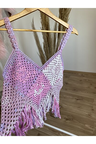 Okyanus Butik Kadın Pembe Motifli El Emeği Bluz