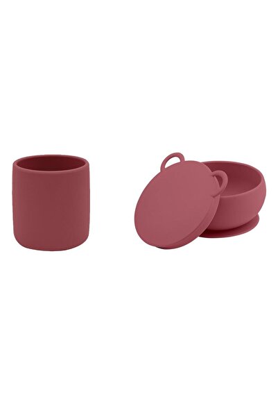 OiOi وعاء بغطاء + طقم زجاج صغير أحمر كلاريت