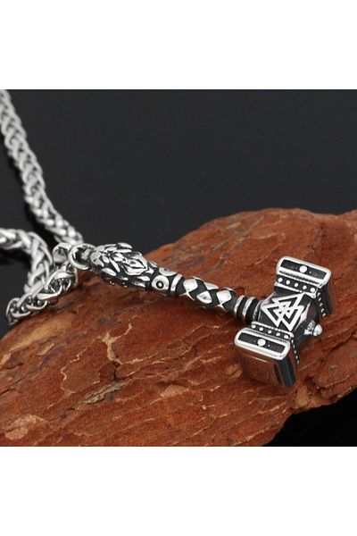 Viking Mjollnir Design Thor Valknut Embroidered Norse Mythology Nordic 316l Steel Necklace