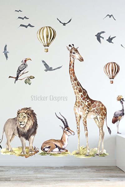 Sticker Ekspres Zürafalı Savana Hayvanlar Hayvan Çocuk Odası Duvar Sticker Seti