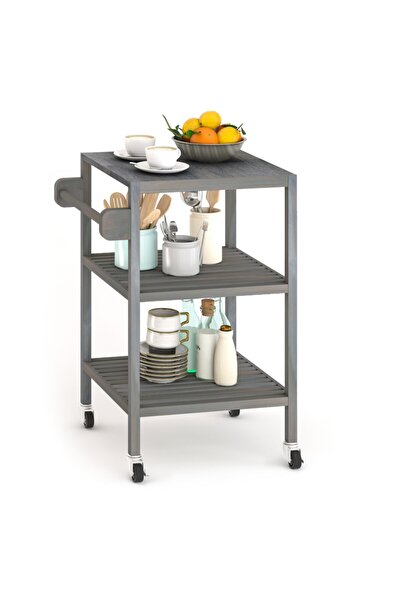 INTERBUILD REAL WOOD Masif Akasya Holger Mutfak Servis Arabası 520x520x850 mm