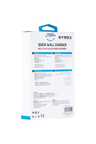 Syrox 3 Amper Micro Usb Hızlı Şarj Cihazı Ve Data Kablosu Q30 (adaptör+kablo) Set Halinde Gönderim