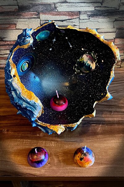 FANTASTİK SANAT ATÖLYESİ Dekoratif Hediyelik Şamdan Mumluk - Uzay Serisi - Re...