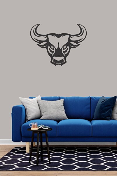 TRC TRAFİK Black Bull Head Decorative Wall Sticker - 58x42 Cm