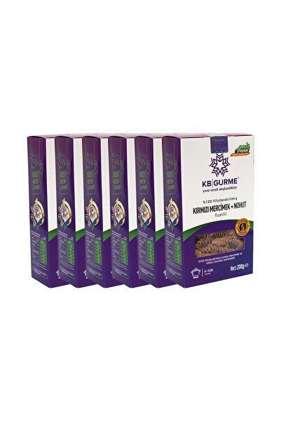 Kbgurme Glutensiz & Vegan Kırmızı Mercimek Nohut Fusilli 200gr 6 Adet