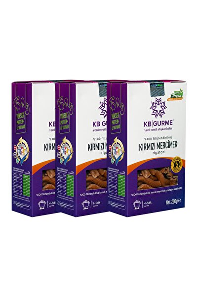 Kbgurme Glutensiz & Vegan Kırmızı Mercimek Rigatoni Makarna 200gr 3 Adet