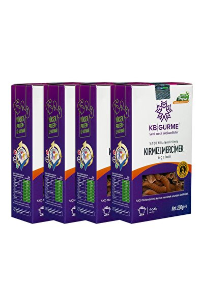 Kbgurme Glutensiz & Vegan Kırmızı Mercimek Rigatoni Makarna 200gr 4 Adet