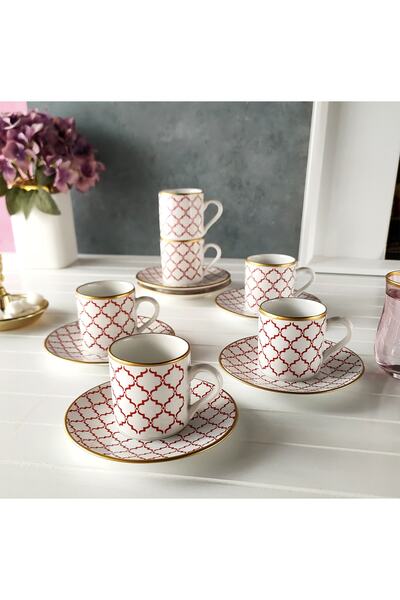 REGNA HOME Harmony Luna Kırmızı 6 Kişilik Kahve Fincan Takımı