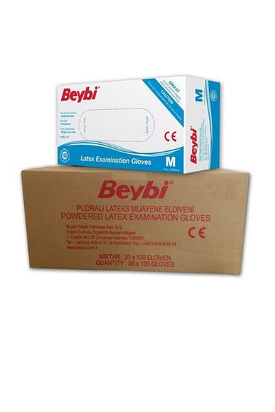 Beybi Latex Powdered White Exam Gloves Medium 1 Box in 100 Pack 20 Packs