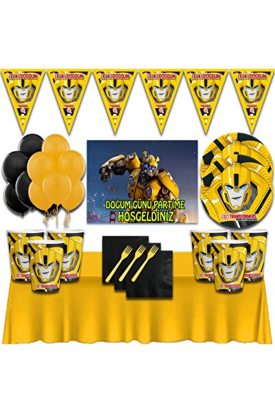 transformers Afişli Bumblebee 16 Kişilik Doğum Günü Parti Süsleri Malzemeleri Seti