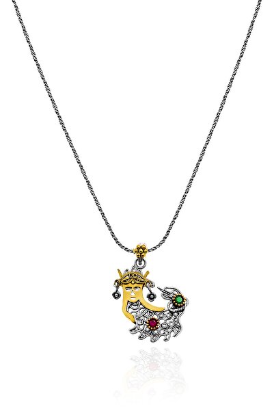 Aykat Küçük Boy Gümüş Şahmeran Kolye Taşlı Otantik Telkari Kadın Kolyesi Uc-196