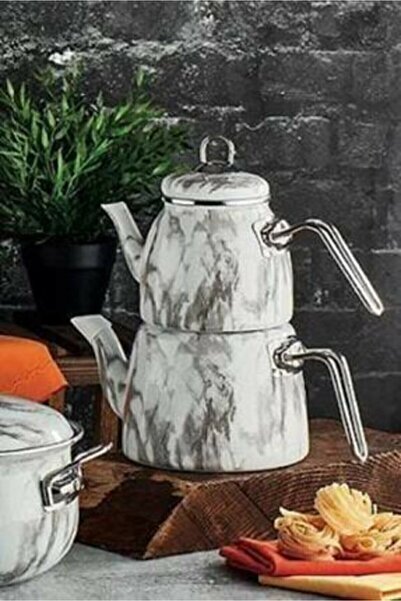 Paçi Mermer Desenli Emaye Çaydanlık