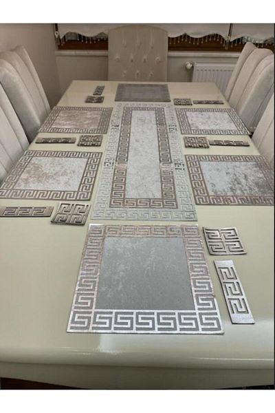 SEHARA Velvet Runner/American Service/19 Piece, Σετ παρουσίασης 6 ατόμων/γκρι/χρυσό