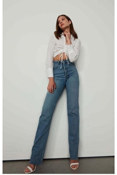 Trn JNS Extra Yüksek A.c.a.i.p S.o.l.m.a.z Mavi Salaş Jeans Palazzo Pantolon (süper Yüksek )