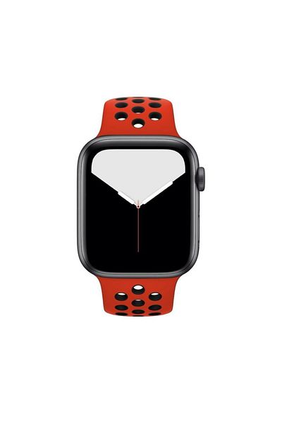 Melikzade ساعة Apple SE/10/9/8/7/6/5/4/3 - حبل سيليكون مثقوب باللون الأحمر والأسود، متوافق مع 46 مم - 45 مم - 44 مم - 42 مم