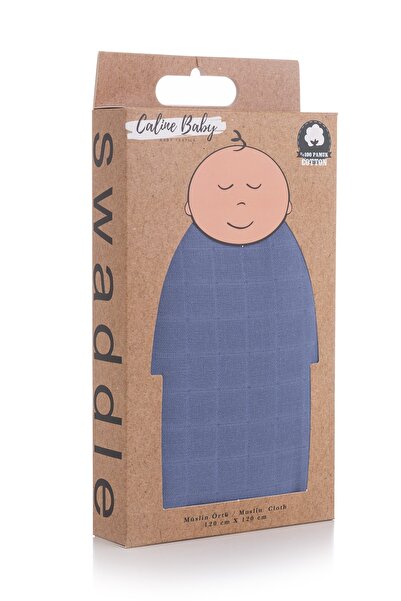 Caline Baby غطاء قماش موسلين لون سادة - أزرق إنفينيتي 120x120 سم 4 مناديل مبل...