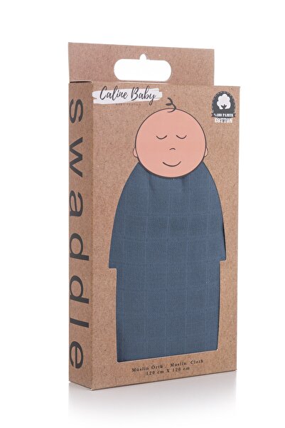 Caline Baby غطاء قماش موسلين لون سادة - كحلي 120×120 سم + 4 مناديل مبللة للفم